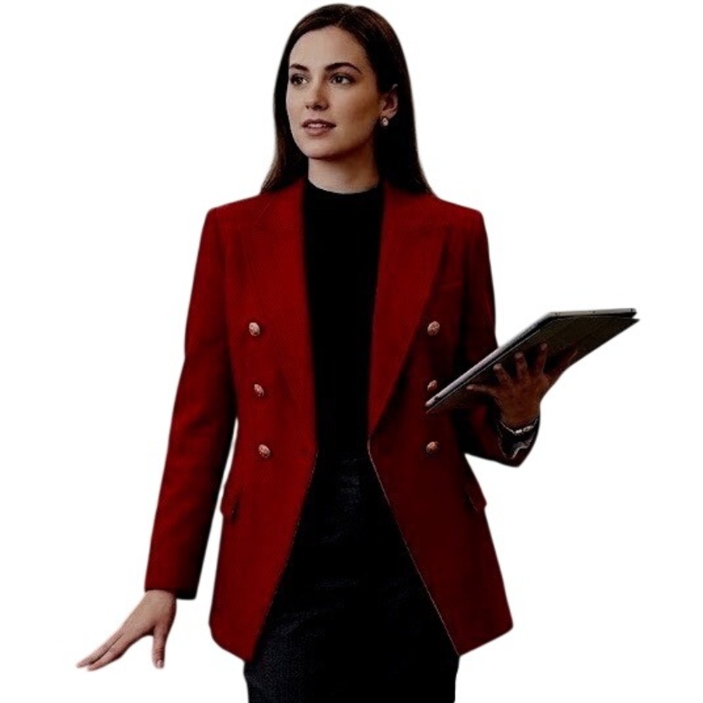 Austin Reed Dark Red Double Breasted Blazer Gold Crest Buttons Vintage Womens 12
